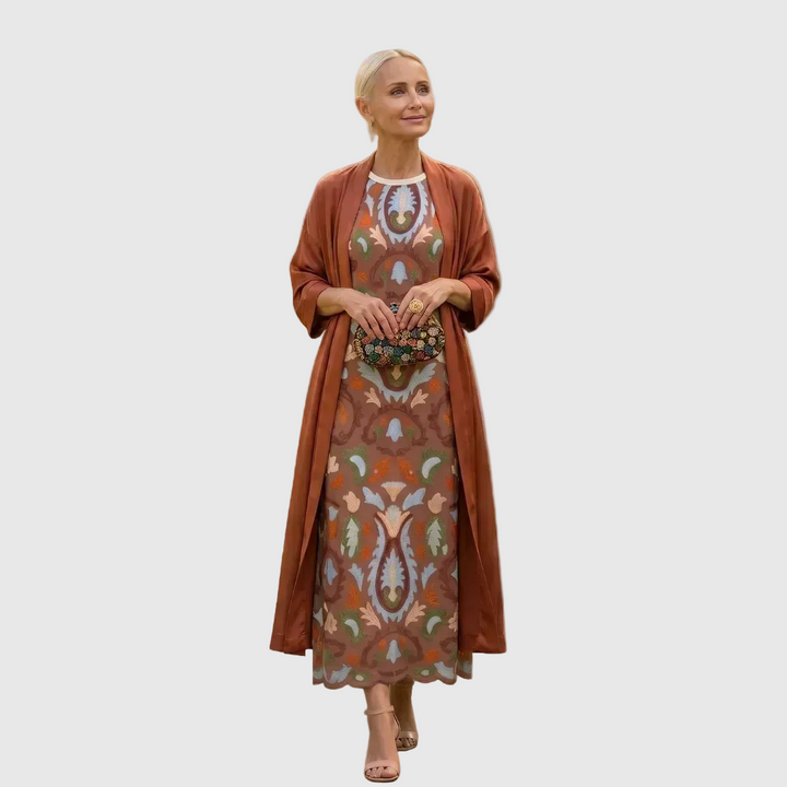 Chloé | Robe longue à motif floral avec gilet ajusté assorti