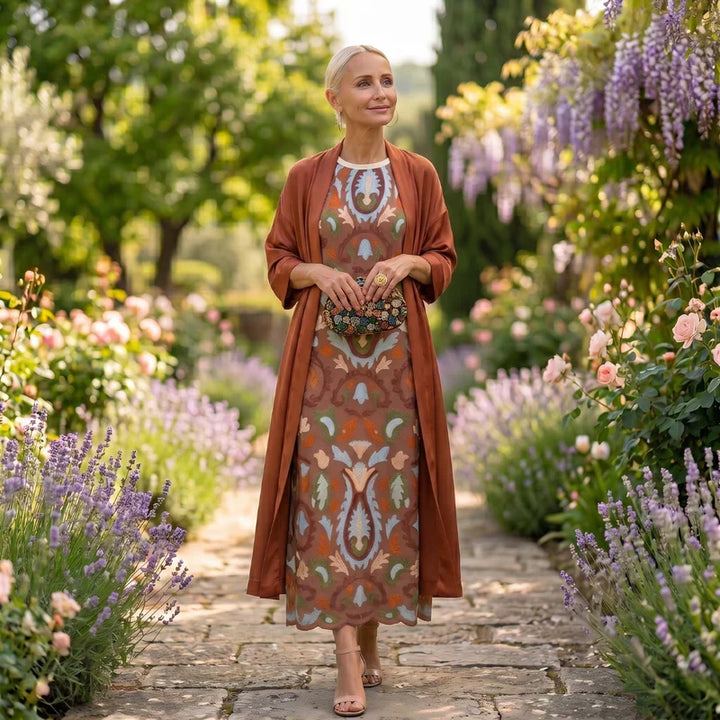 Chloé | Robe longue à motif floral avec gilet ajusté assorti