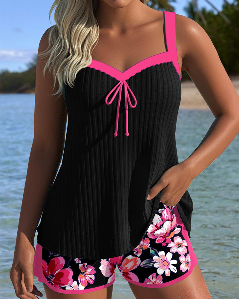 Tankini Col En V Imprimé Boxer De Sport