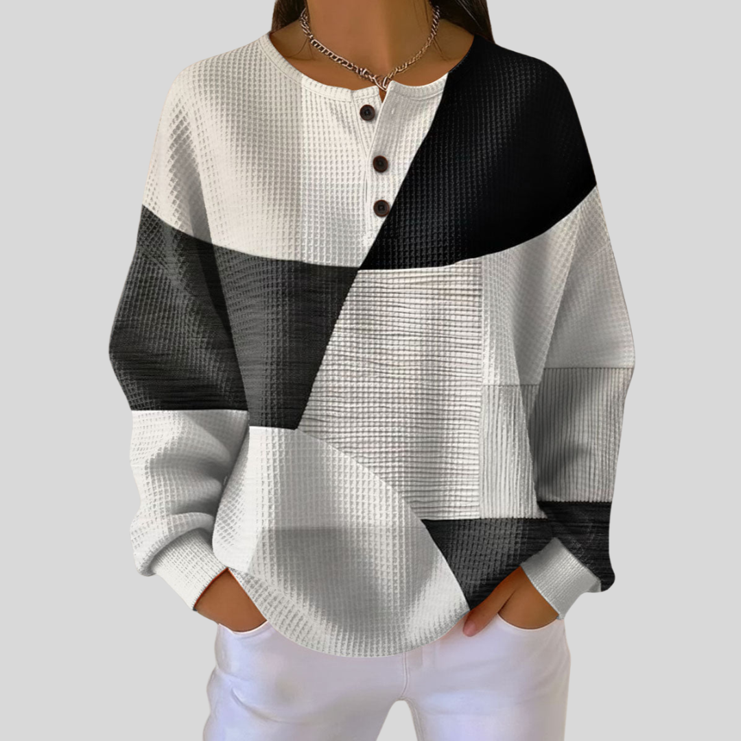 Élise | Pull Henley à structure gauffrée