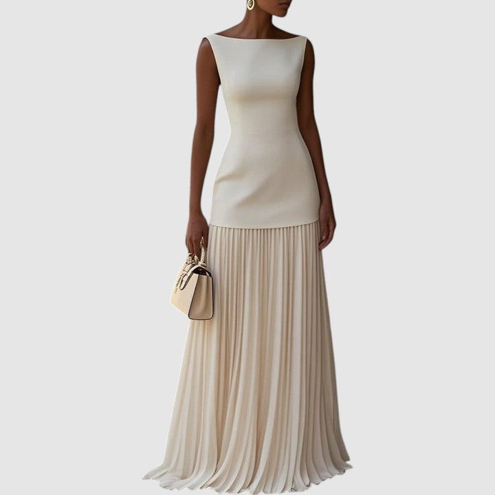 Capucine | Robe maxi sans manches avec motif plissé