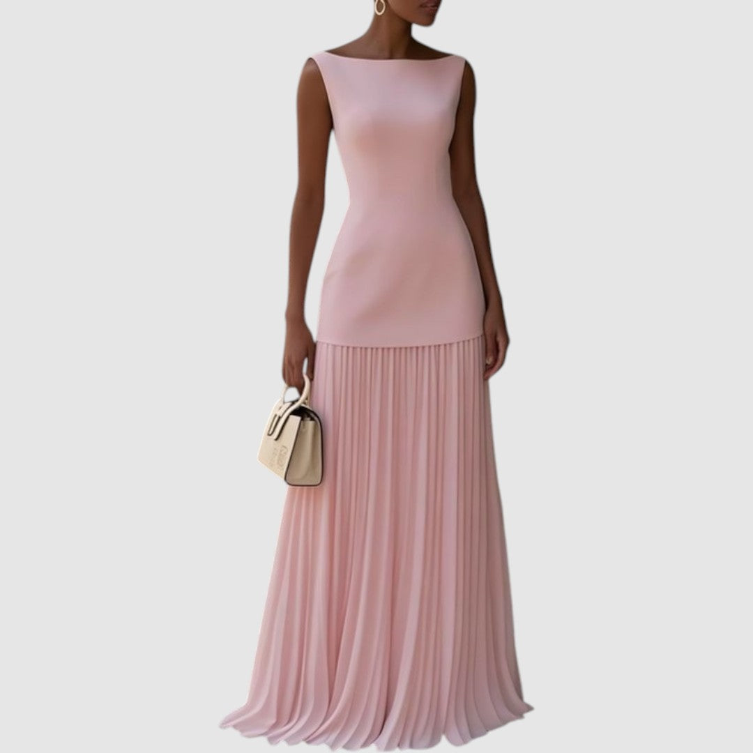 Capucine | Robe maxi sans manches avec motif plissé