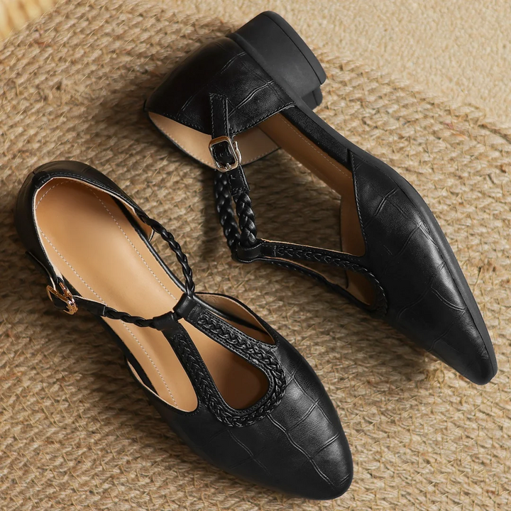Léa | Chaussures en cuir plates avec bride en T