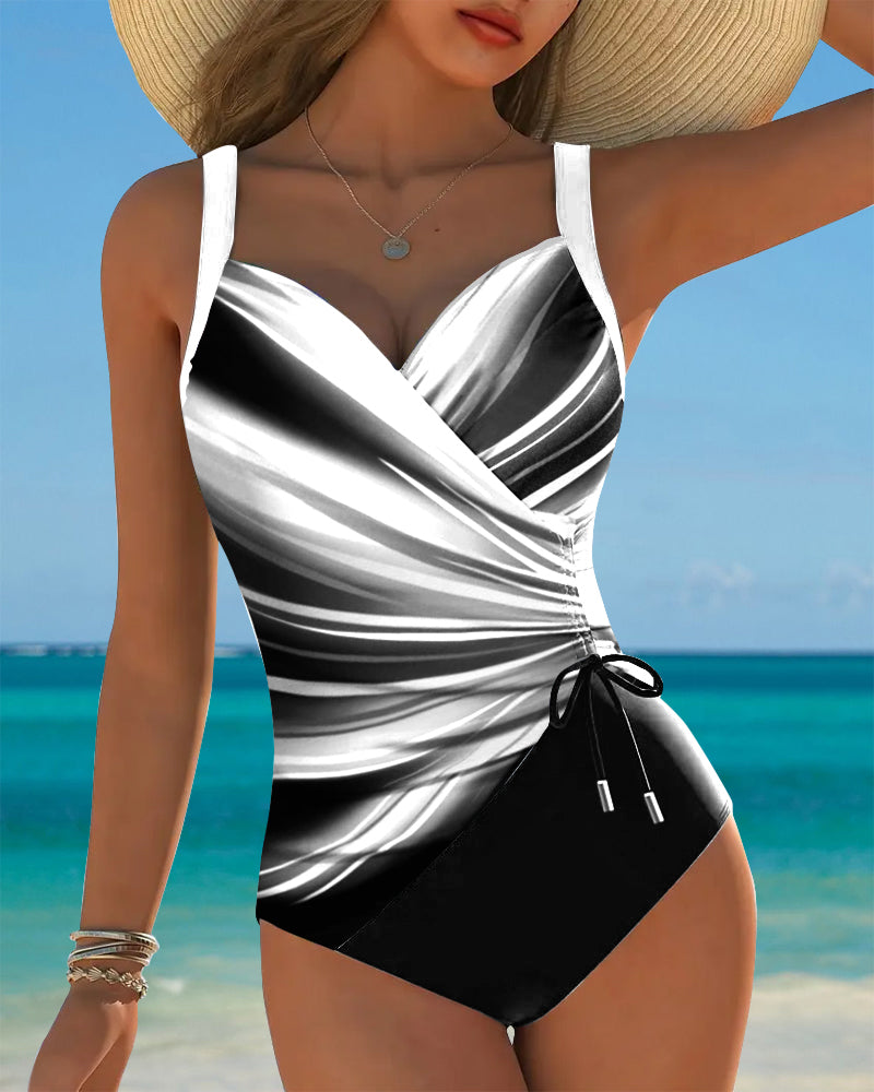 Maillot de Bain Monopièce Cordelette de Couleur Contrastée