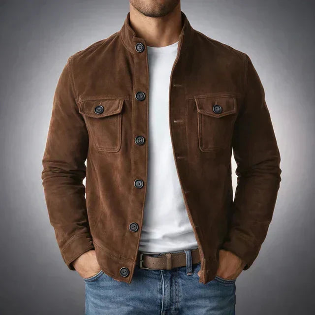 Veste boutonnée en daim pour homme