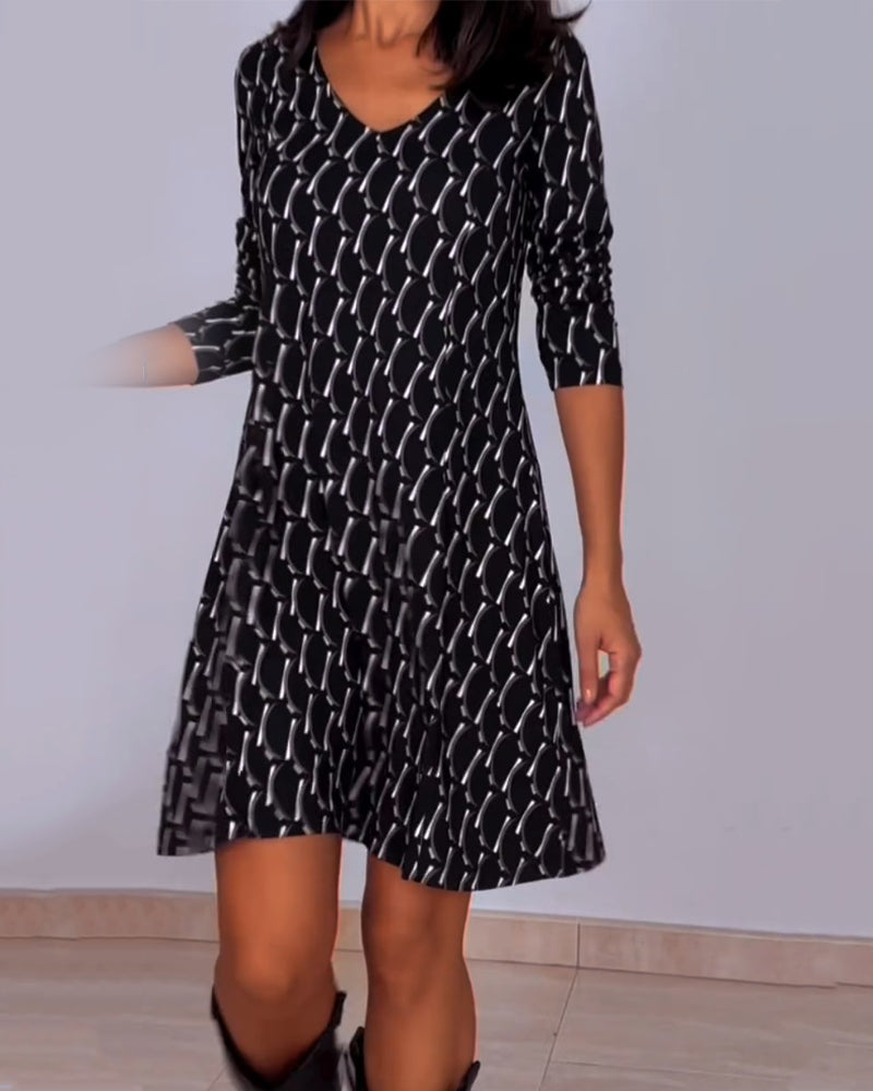 Robe col V imprimé losanges