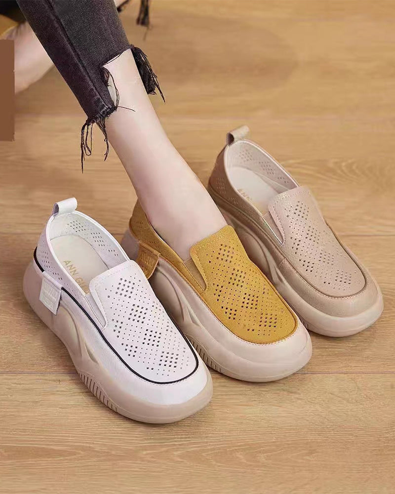 Chaussures Semelle Épaisse Femme Évidé Mocassins Bout Rond Capuchon