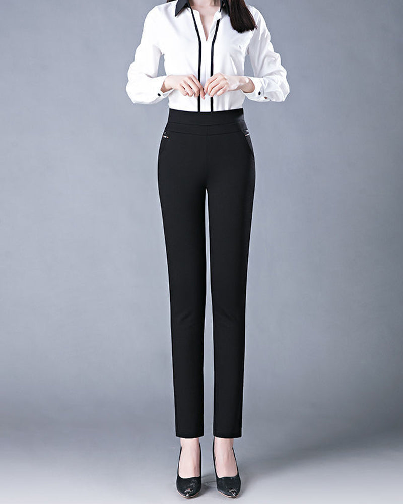 Pantalon taille haute décontracté avec poches