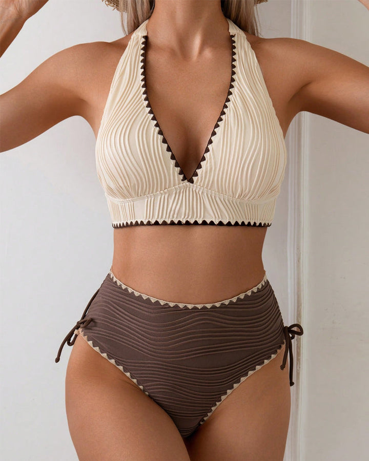 Bikini Two-Piece Set Avec Col Halter et Design Couleurs Contraste
