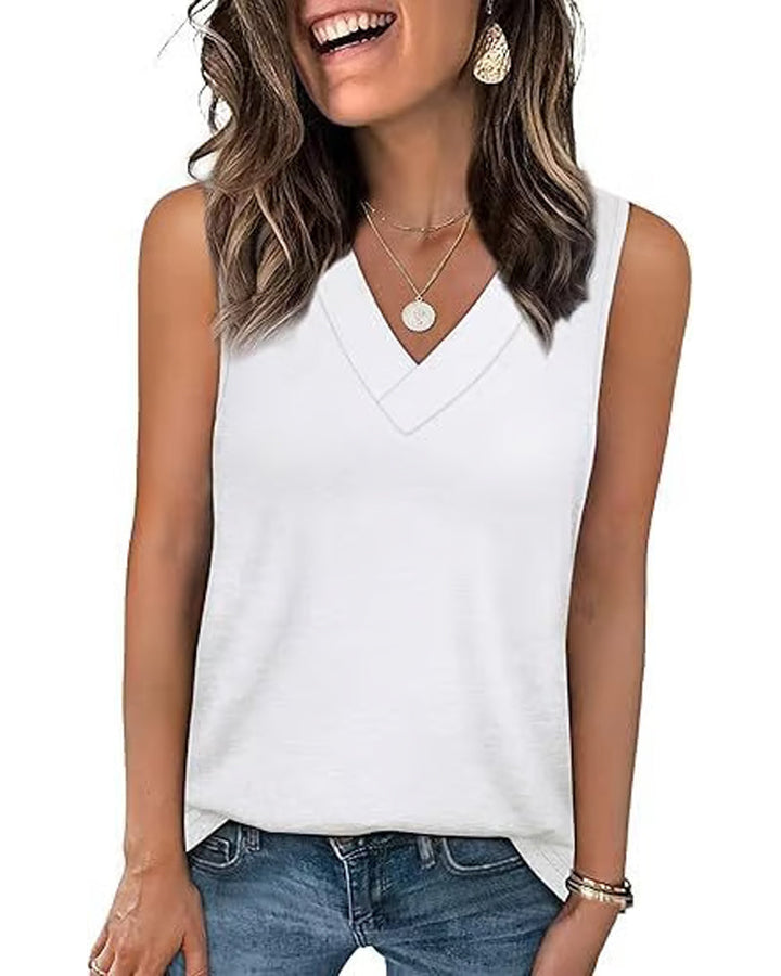 Débardeur T-Shirt Femme Sans Manches Col V Amincissant Coupe Décontractée