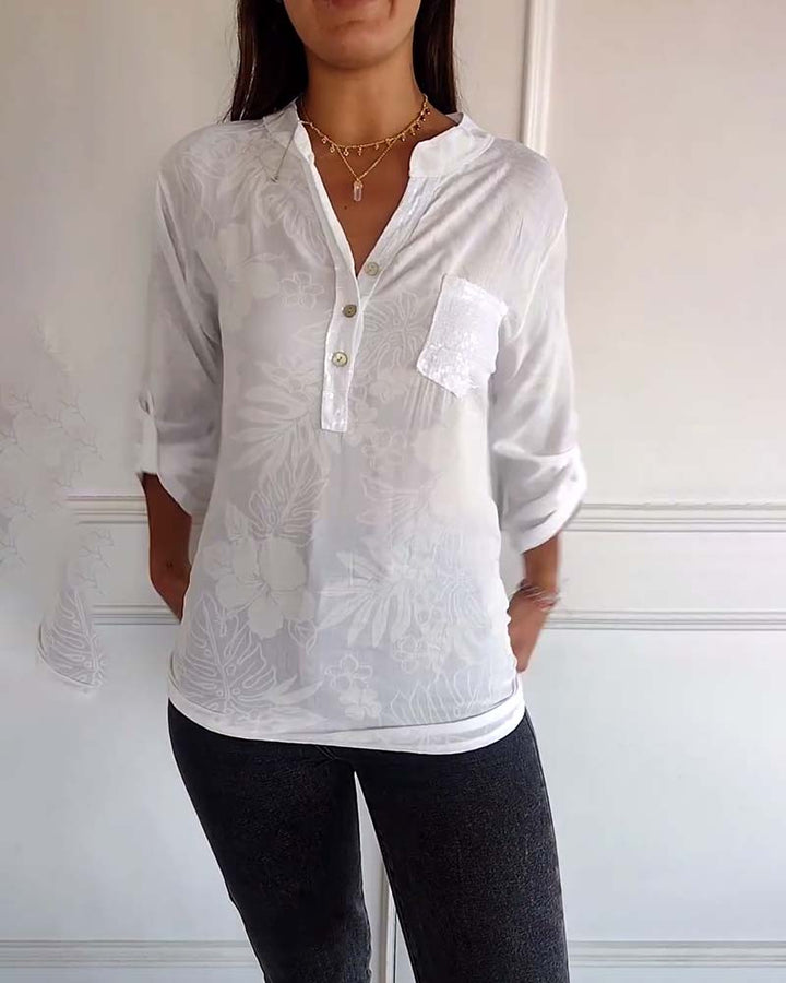 Haut imprimé feuilles à sequins patchwork