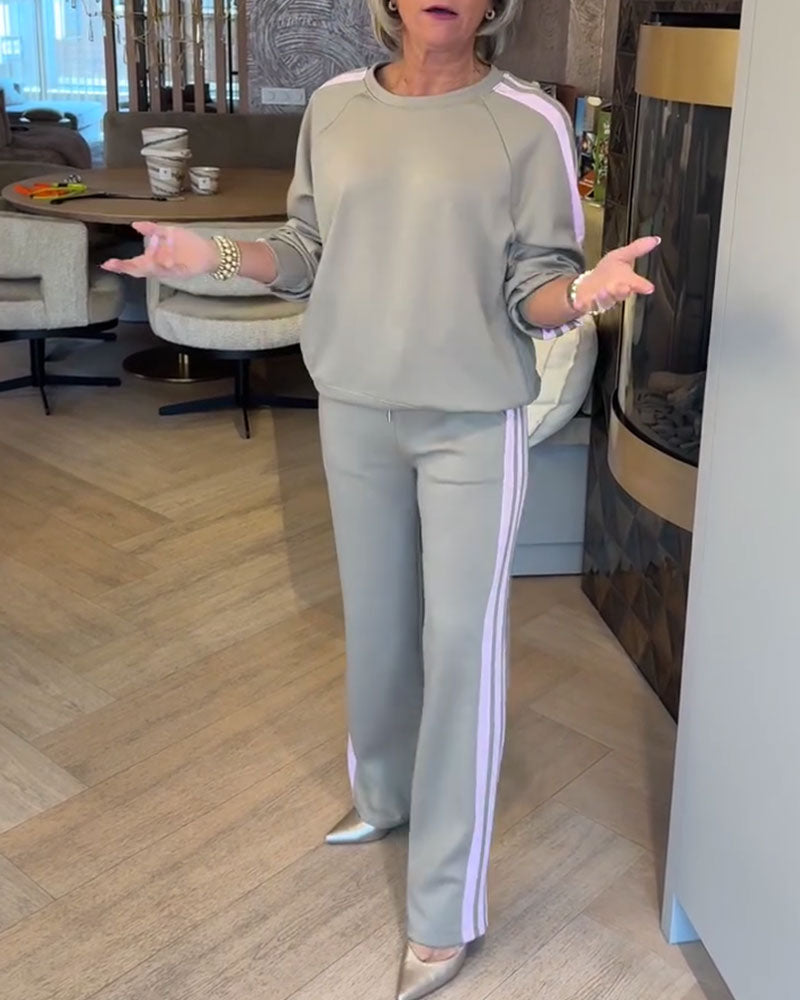 Ensemble Avec Sweat-Shirt Décontracté Et Ample À Rayures