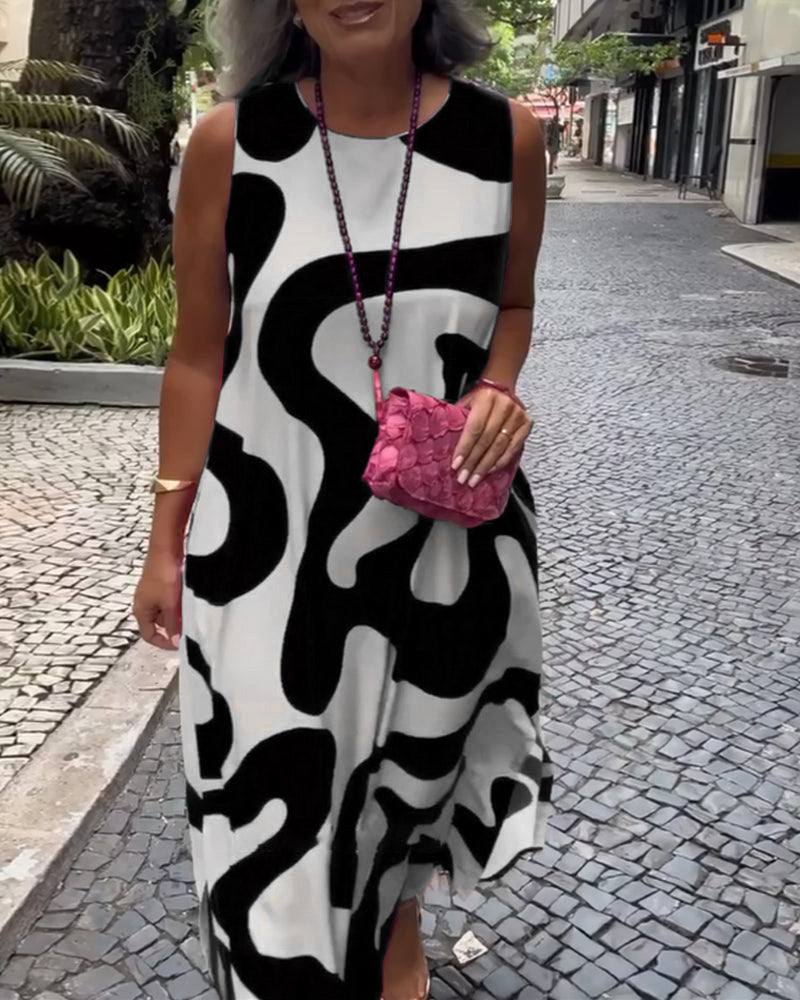 Robe Sans Manches Col Rond Avec Imprimé Géométrique
