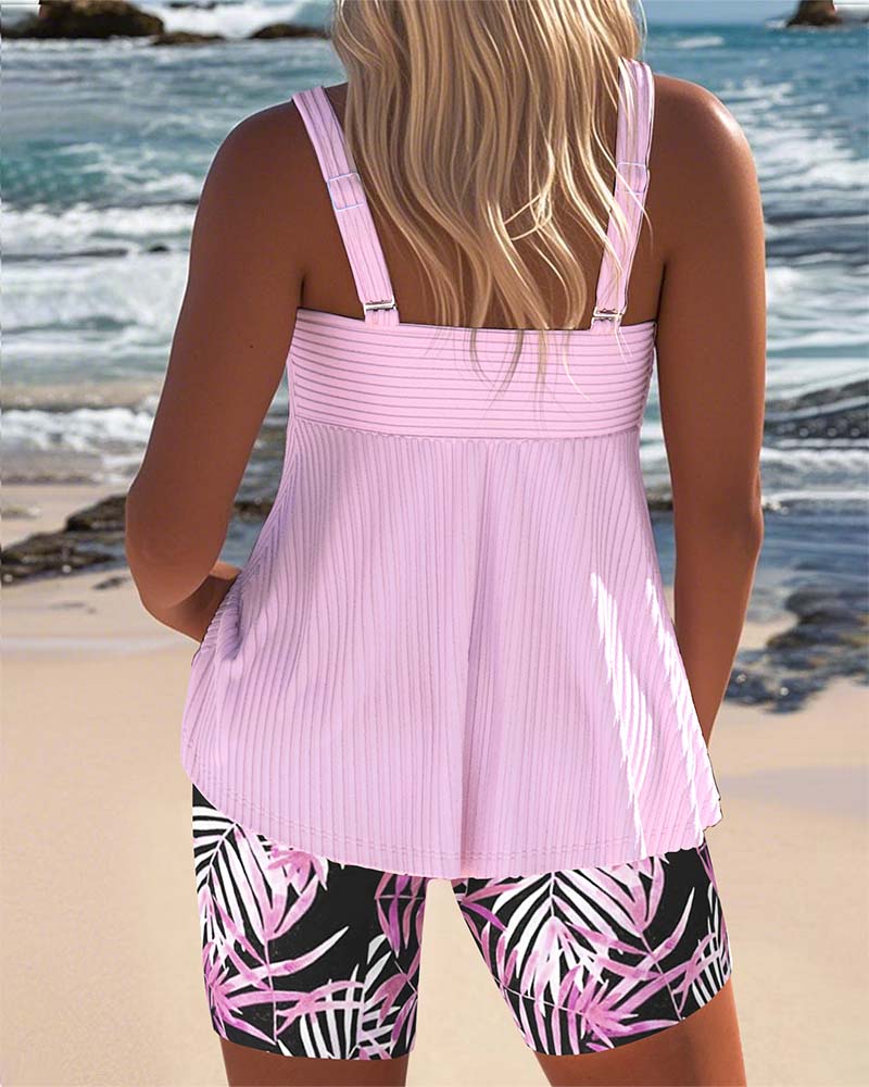 Tankini Débardeur À Rayures Avec Pantalon De Plage Imprimé