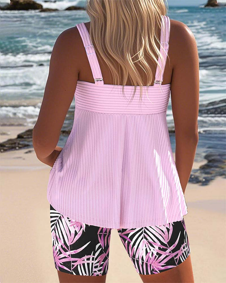 Tankini Débardeur À Rayures Avec Pantalon De Plage Imprimé