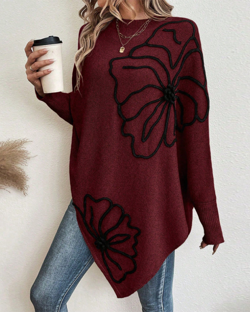 Pull Floral Large à Manches Gigot