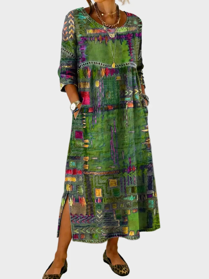 Alix | Robe en denim avec patchwork ethnique