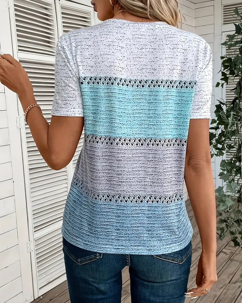 T-shirt à Col V Contrasté