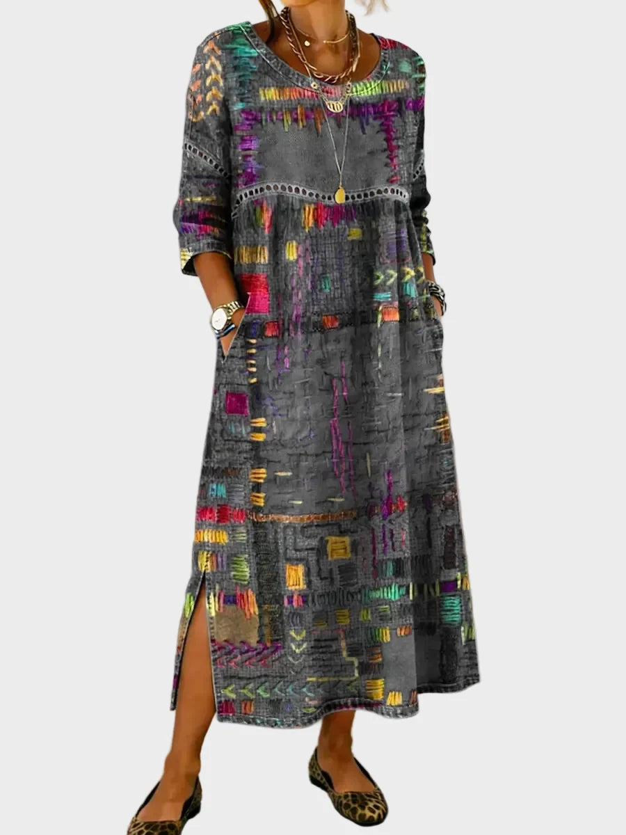 Alix | Robe en denim avec patchwork ethnique