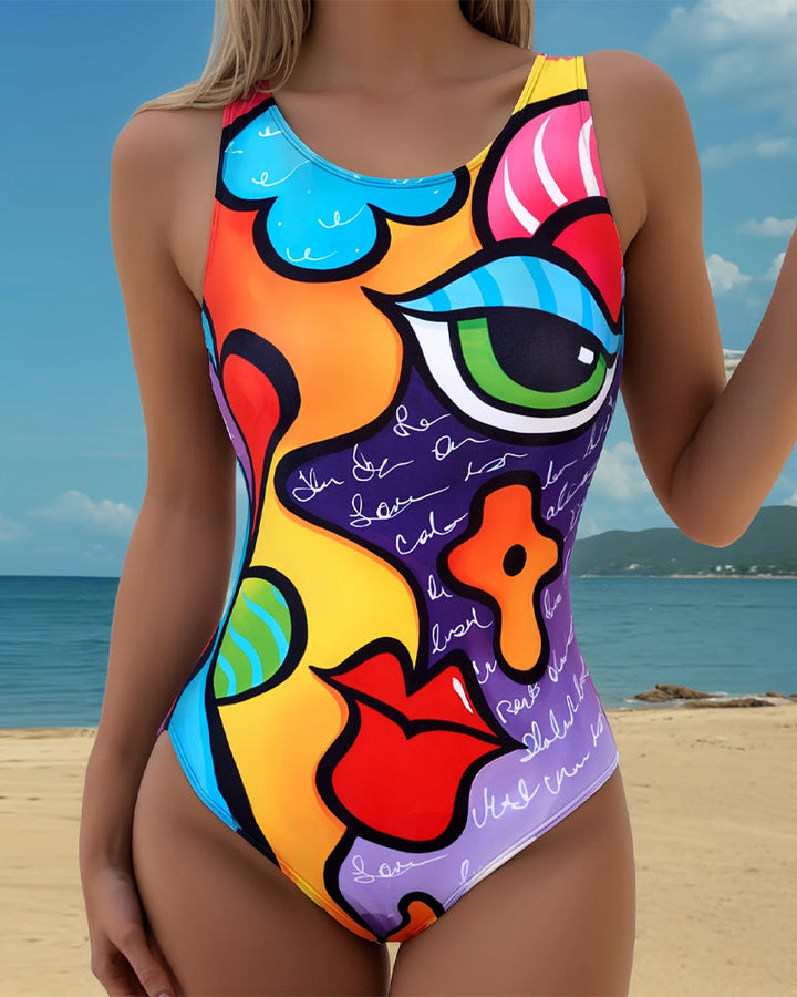 Maillot De Bain Sans Manches Imprimé Une-Pièce