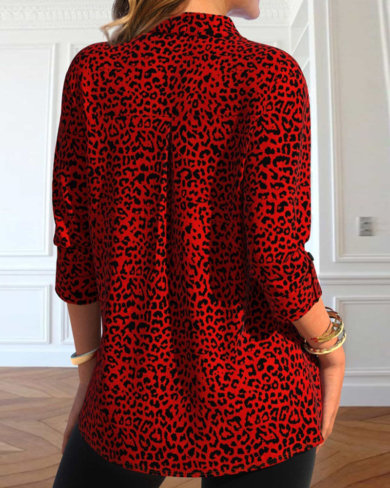 Chemise décontractée à revers imprimé léopard
