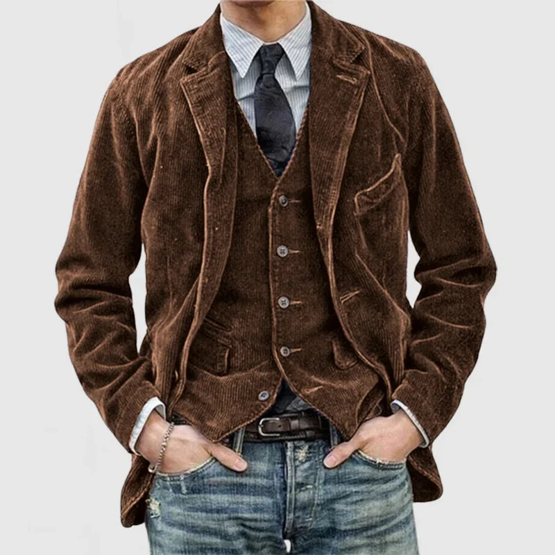 Blazer en velours côtelé vintage avec gilet pour homme