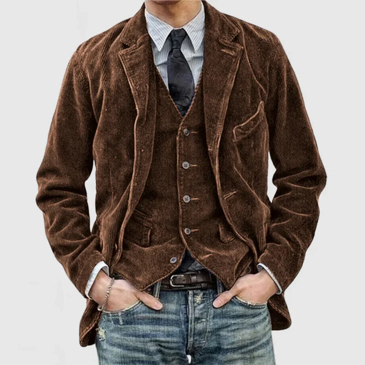 Blazer en velours côtelé vintage avec gilet pour homme