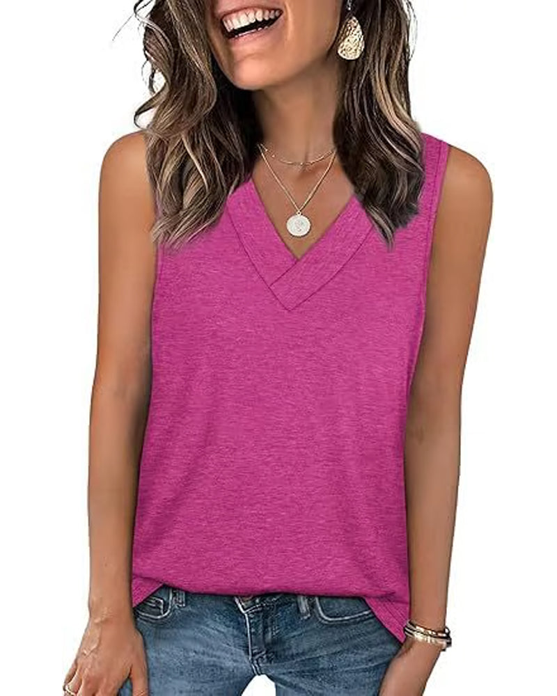 Débardeur T-Shirt Femme Sans Manches Col V Amincissant Coupe Décontractée
