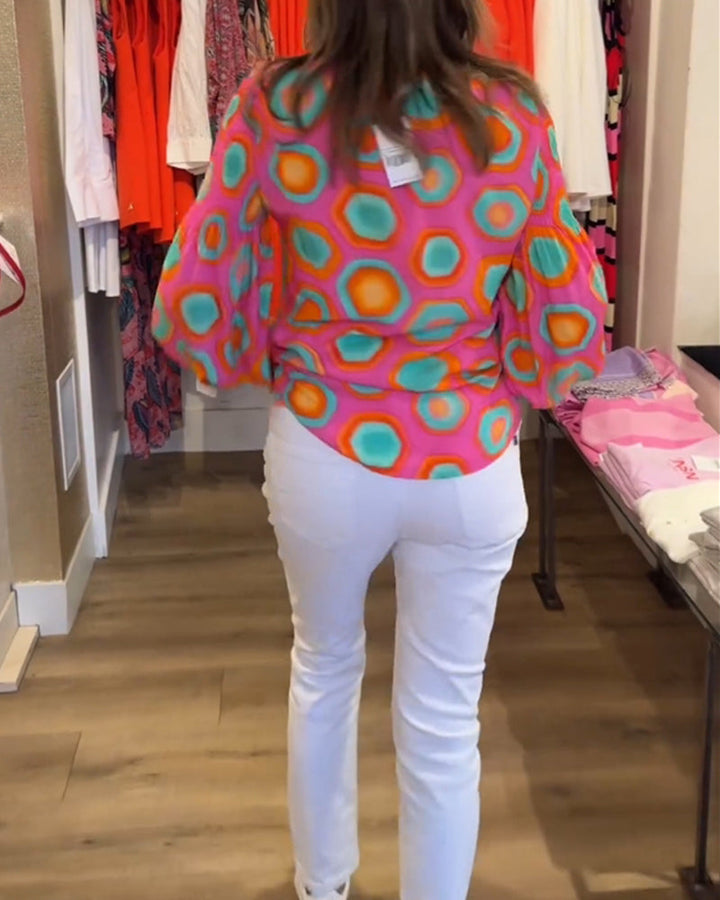 Blouse décontractée à manches longues et imprimé géométrique