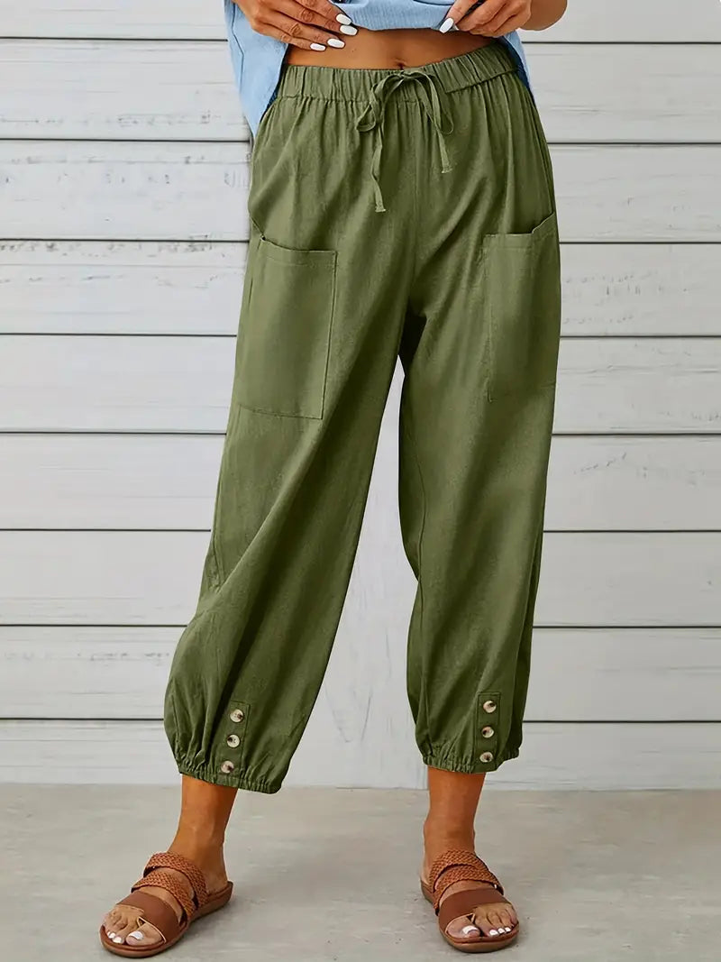 Luciane | Pantalon à cordon et boutons pour femme