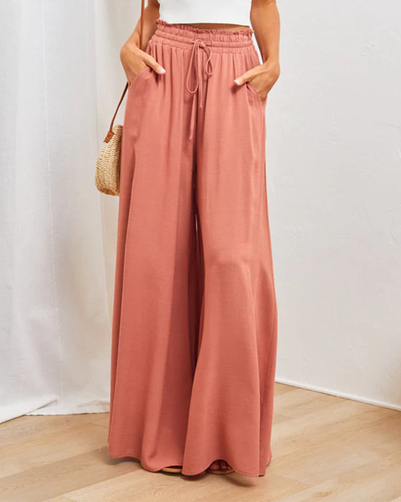 Pantalon taille haute de couleur unie