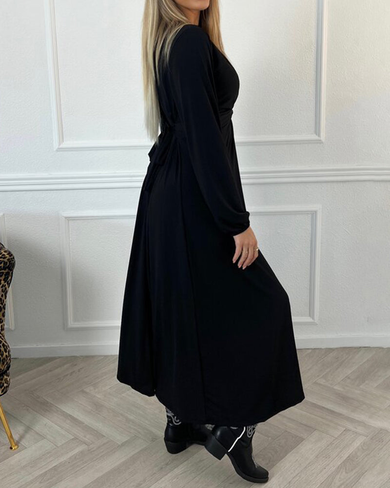 Robe sexy unie avec manches longues