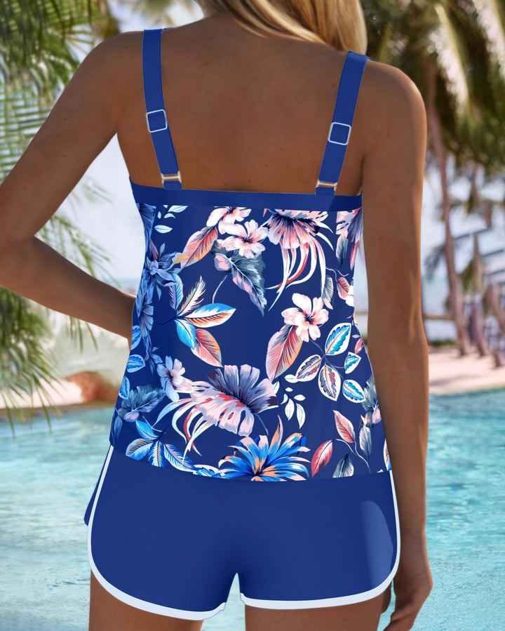 Tankini Col En U Sans Manches Imprimé