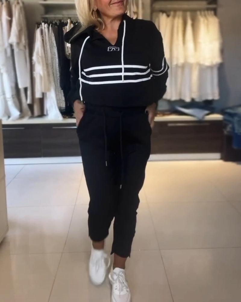 Ensemble sweat-shirt à capuche décontracté à imprimé rayé