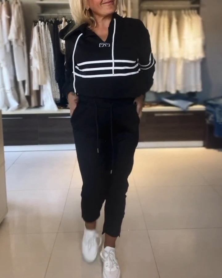 Ensemble sweat-shirt à capuche décontracté à imprimé rayé