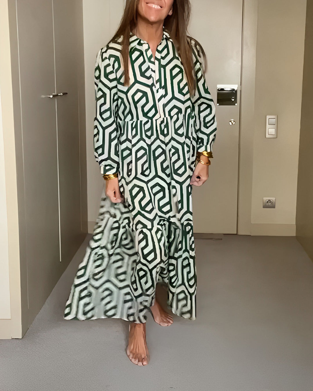 Robe à manches à neuf points à imprimé géométrique