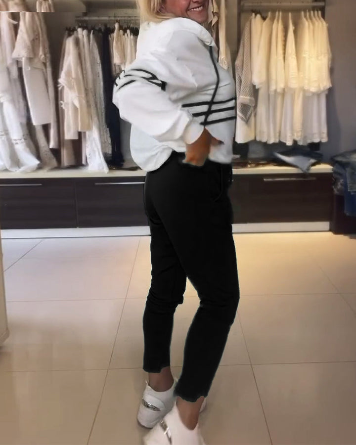 Ensemble sweat-shirt à capuche décontracté à imprimé rayé