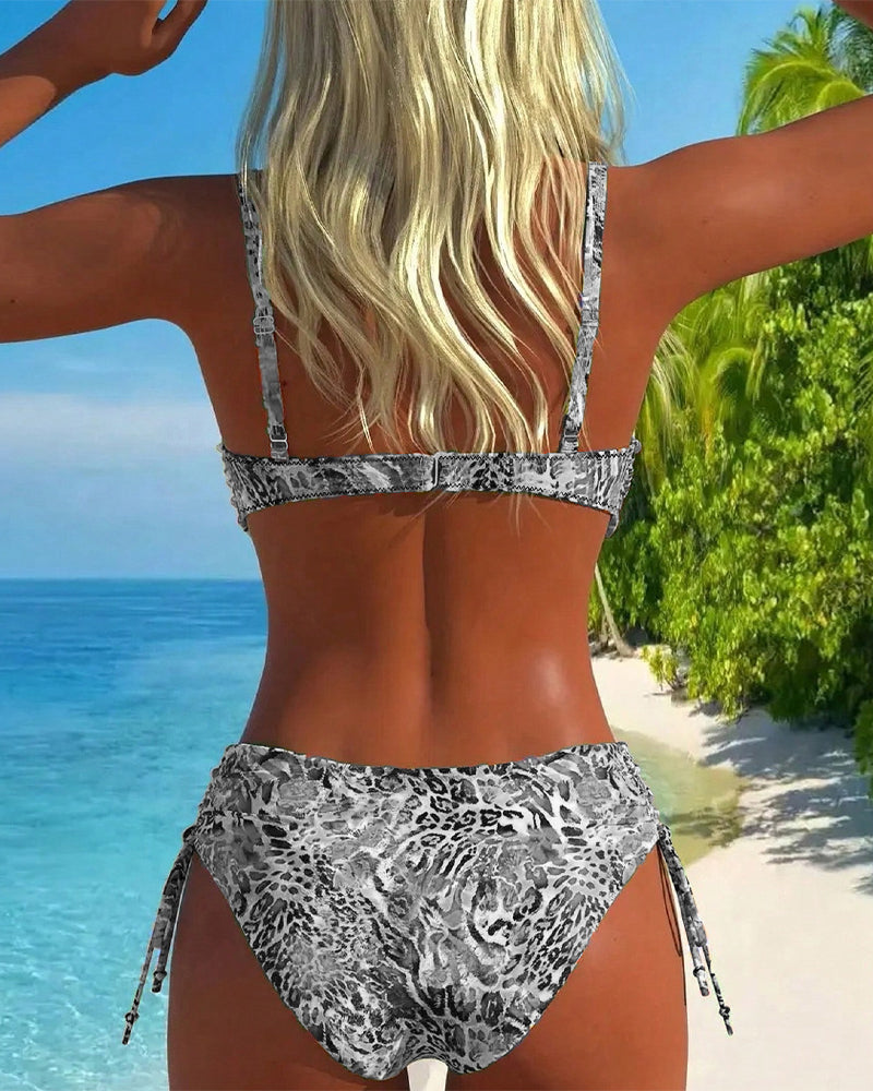 Maillot de Bain en Deux Pièces Accrocheur avec Motif Léopard