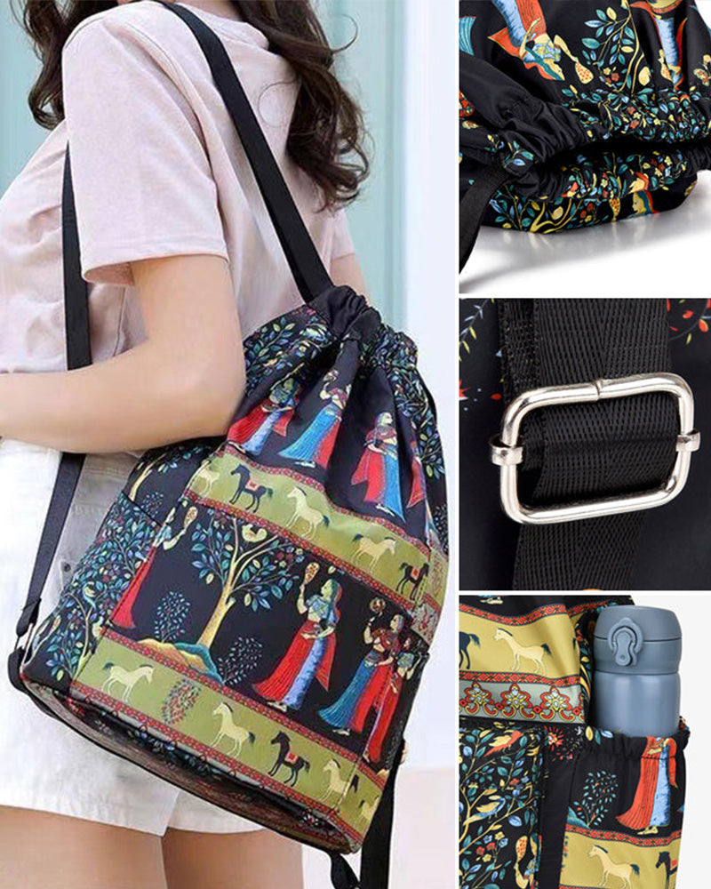Sac à bandoulière avec cordon de serrage de style ethnique