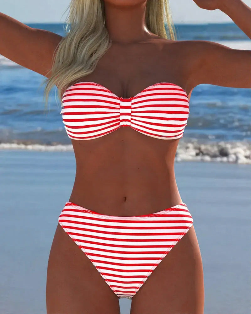 Maillot De Bain Haute Taille Rayé Triangle Deux Pièces