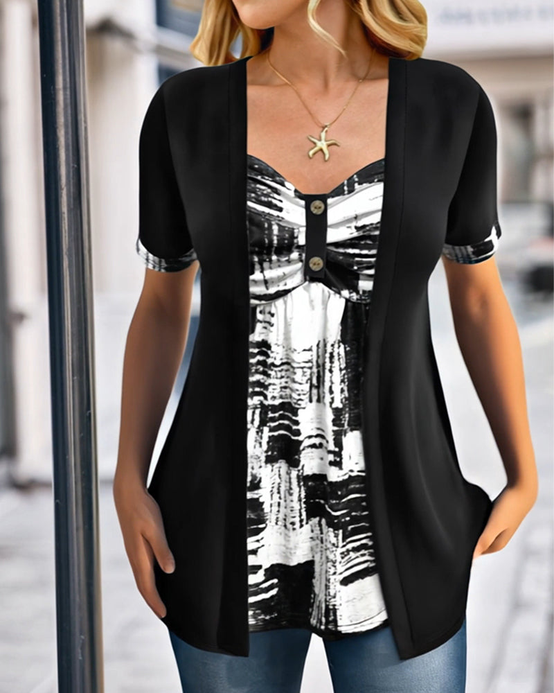 Blouse Imprimée Faux Deux Pièces Irrégulière