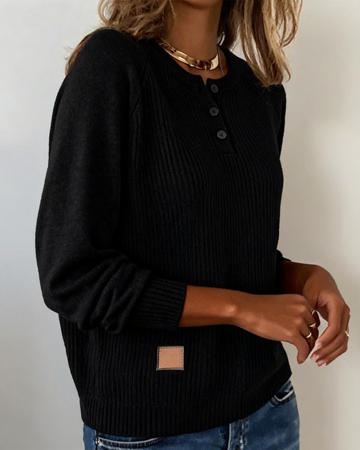 Pull Élégant Bouton Manche Raglan