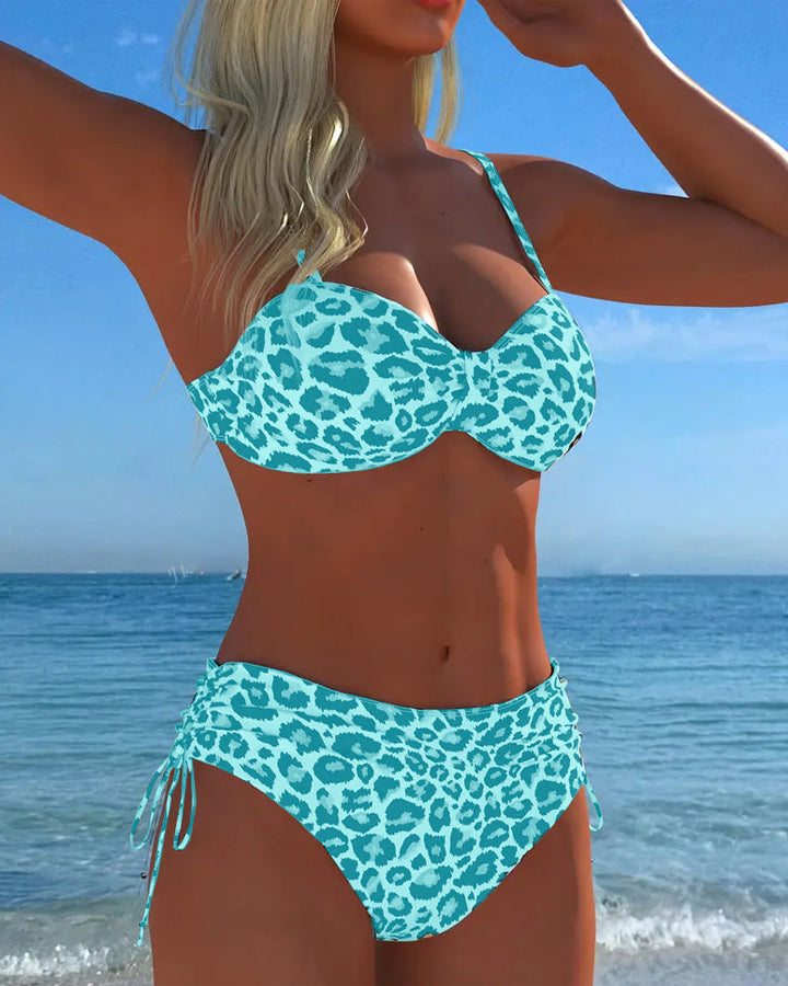 Maillot De Bain Lacé Imprimé Léopard Deux Pièces