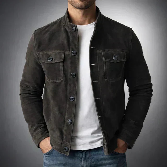 Veste boutonnée en daim pour homme