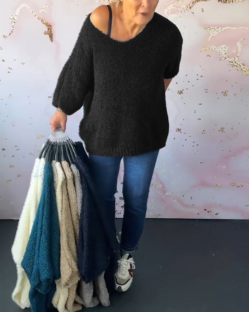 Pull décontracté de couleur unie à col en V