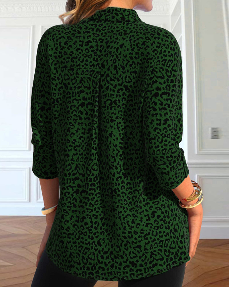 Chemise décontractée à revers imprimé léopard