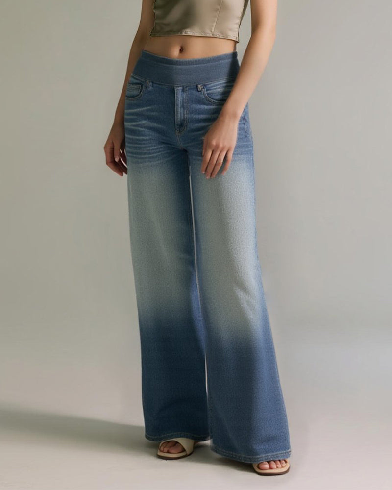 Denim Haute Taille Lavé Loose Baggy Décontracté