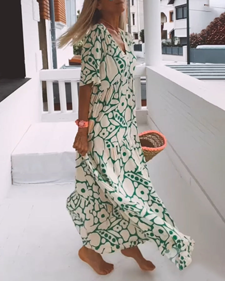 Robe ample imprimée à col en V