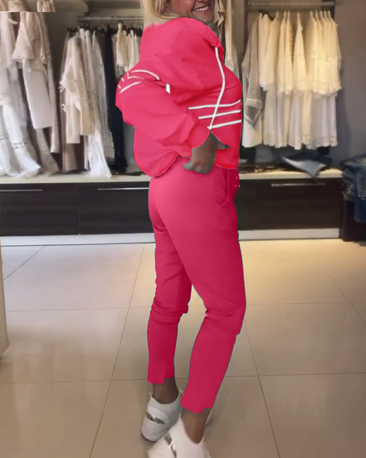 Ensemble sweat-shirt à capuche décontracté à imprimé rayé