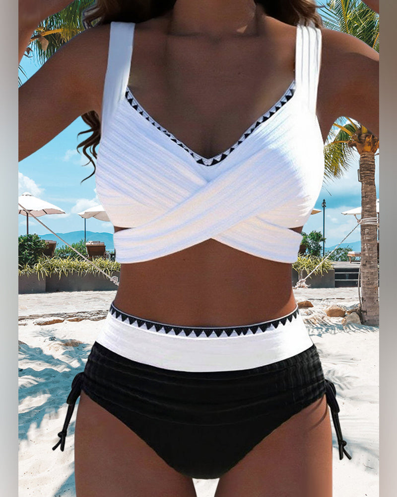 Bikini Casual Couleur Contrastée Couture Deux Pièces